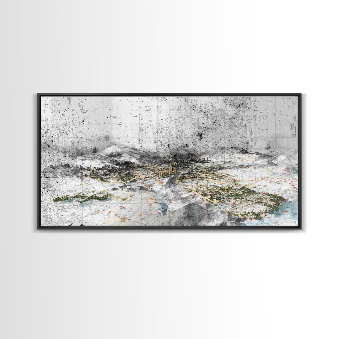 Monochrome Abstract Future City Wall Art, African Inspired Urban Landscape Print, Modern Office Decor, Large Canvas Decor