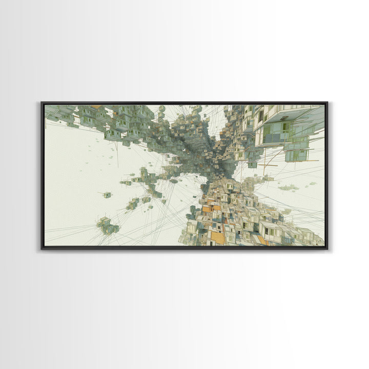 Upside Down Futuristic City Canvas Print, African Inspired Surreal Architecture, Modern Abstract Wall Decor, Office Art Gift