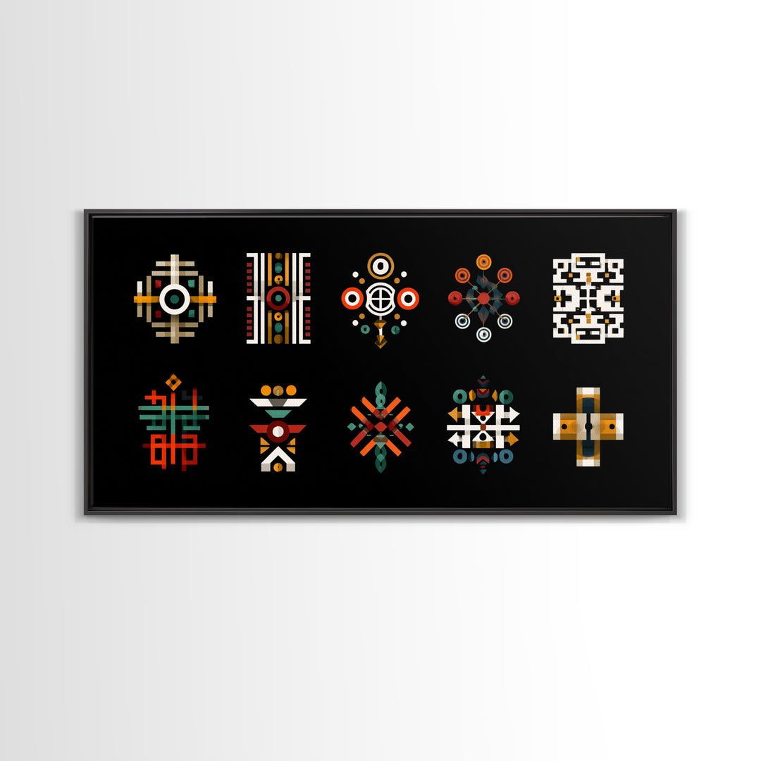 Modern African Geometric Symbols Wall Art, Abstract Tribal Patterns, Afrocentric Decor, Black Culture Art Canvas Print Set