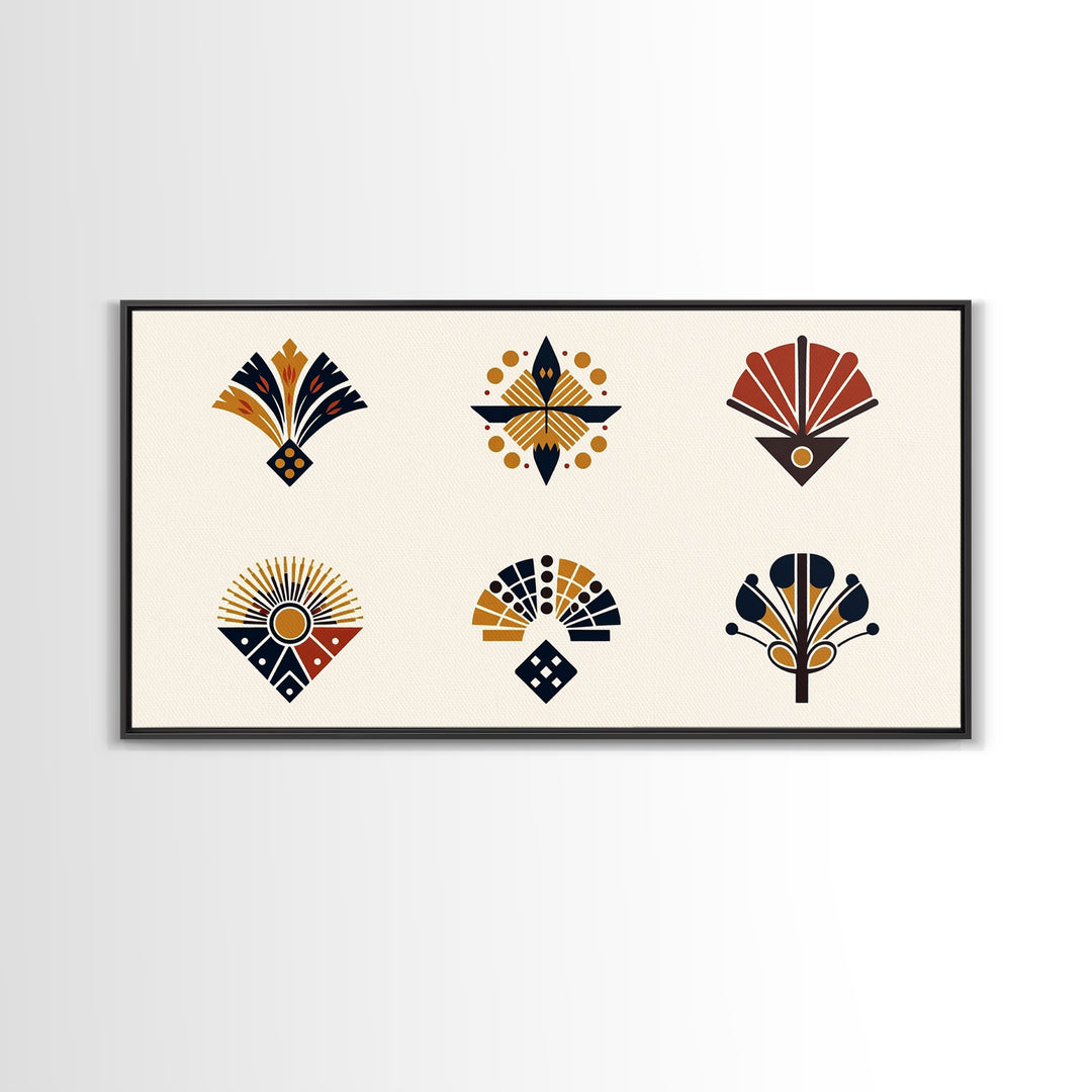 Minimal African Fan Motif Wall Art, Boho Geometric Pattern Decor, Abstract African Art, Earth Tone Canvas Print Set Gift