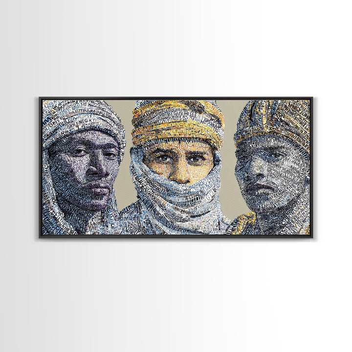 North African Tuareg Portrait Trio Canvas Print, Blue Desert Nomad Wall Art, Modern African Art Prints For Home Decor Gift