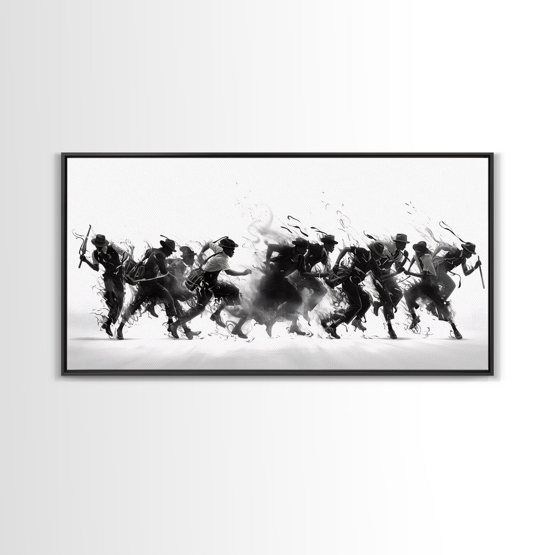 African Warrior Riders In Bold Black Ink Wall Art, Tribal Battle Canvas Print, Black And White Statement Decor Gift For Office