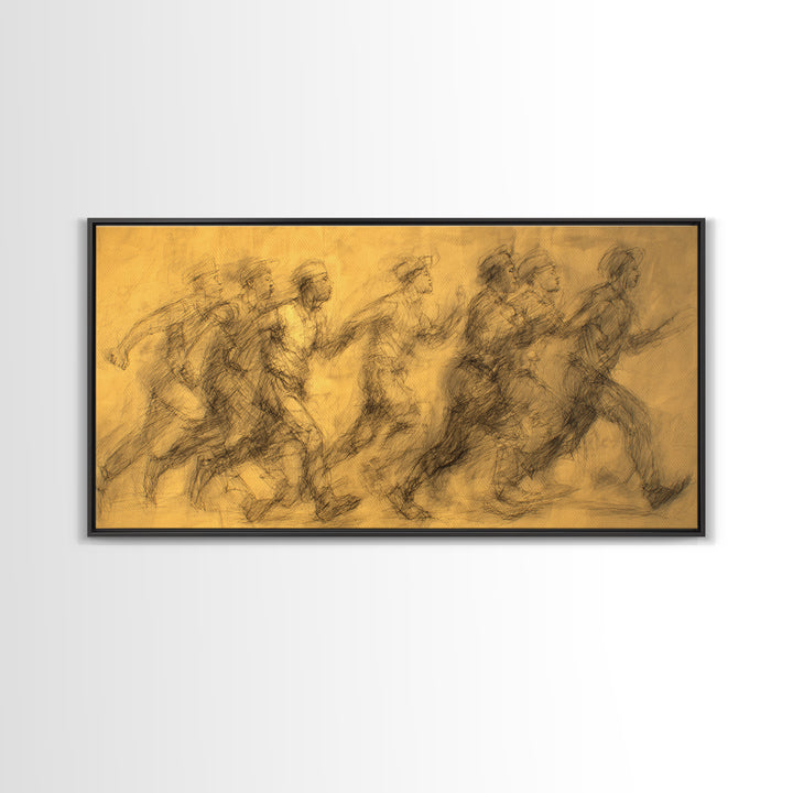 Ochre Charcoal African Runners Wall Art, Abstract Movement Canvas Print, Burnt Orange Cultural Home Decor Gift For Living Room