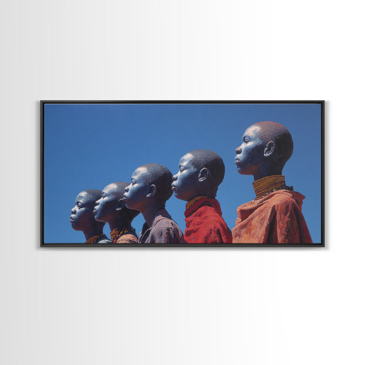 Maasai Women In Red Robes Wall Art, African Women Canvas Print For Tribal Culture Decor And Elegant Bedroom Wall Decor Gift