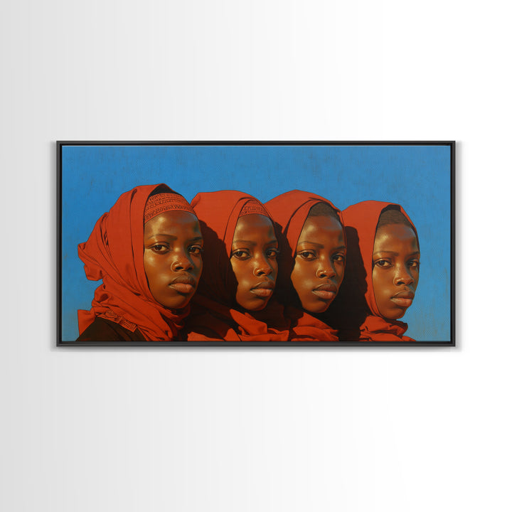 Four African Women In Red Headwraps Wall Art, Black Woman Canvas Print For Afrocentric Decor, Portrait Wall Art, And Gifts