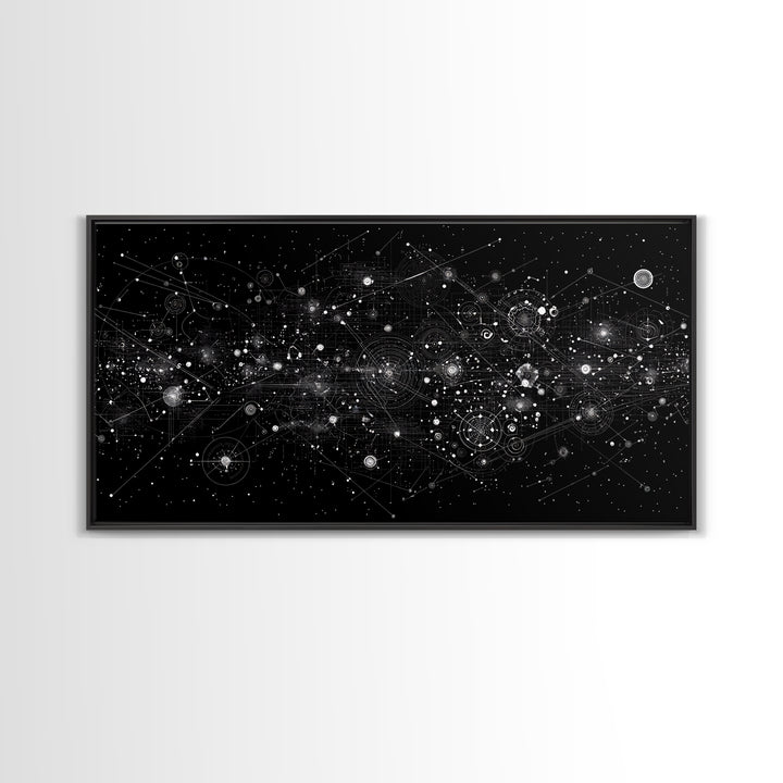 Black Cosmic Circuit Constellation Wall Art, Futuristic Digital Art, Abstract Space Print, Modern Office Decor Canvas Print