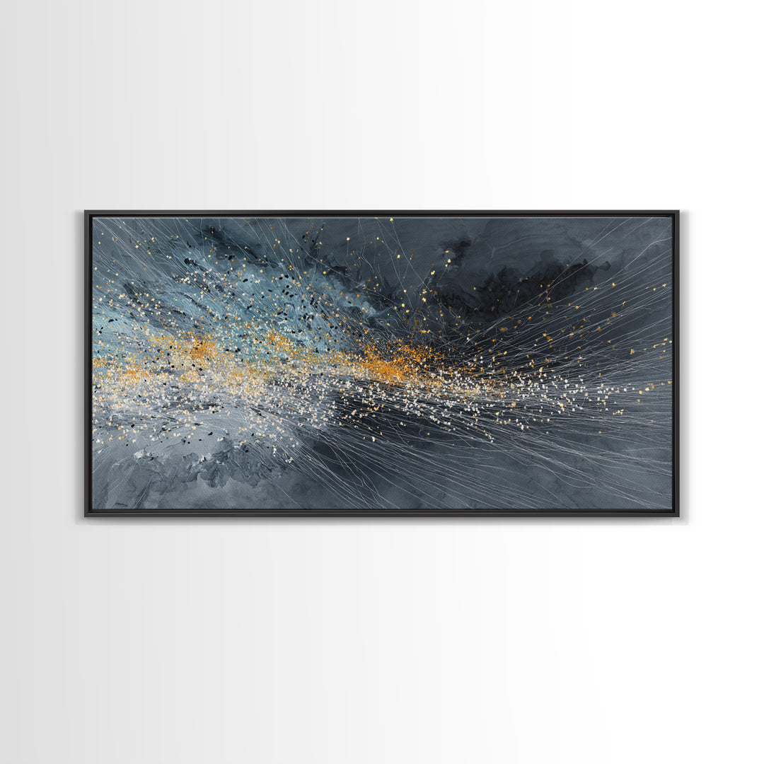 Gray Gold Storm Burst Abstract Large Wall Art, Textured Canvas Print, Modern Living Room Decor, Statement Home Decor Gift
