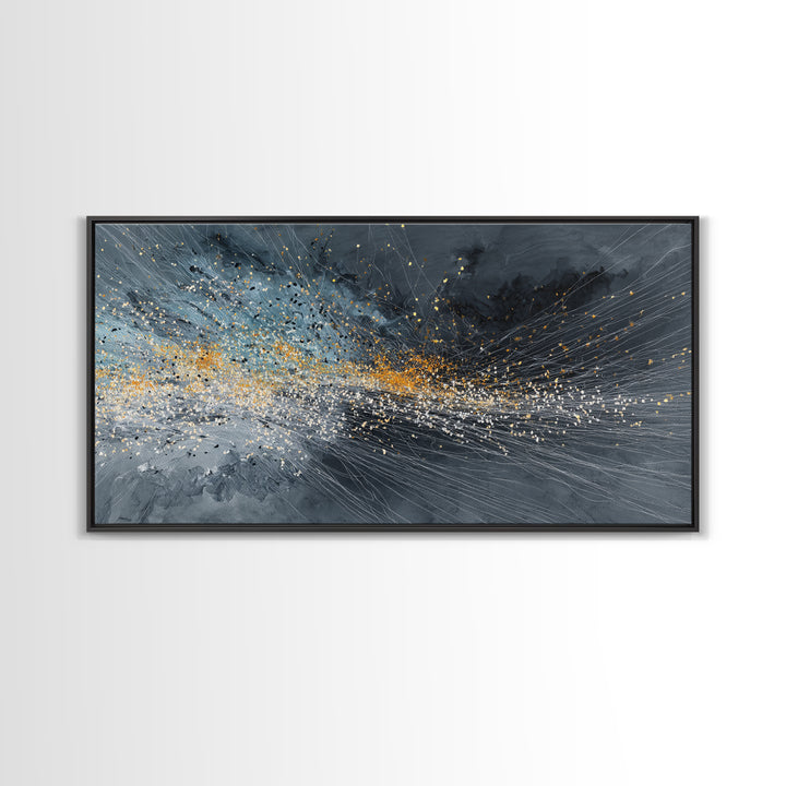 Gray Gold Storm Burst Abstract Large Wall Art, Textured Canvas Print, Modern Living Room Decor, Statement Home Decor Gift