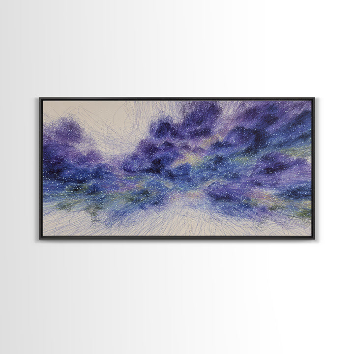 Purple Blue Starry Dreamy Nebula Abstract Wall Art, Cosmic Canvas Print, Modern Bedroom Decor, Spiritual Meditation Gift