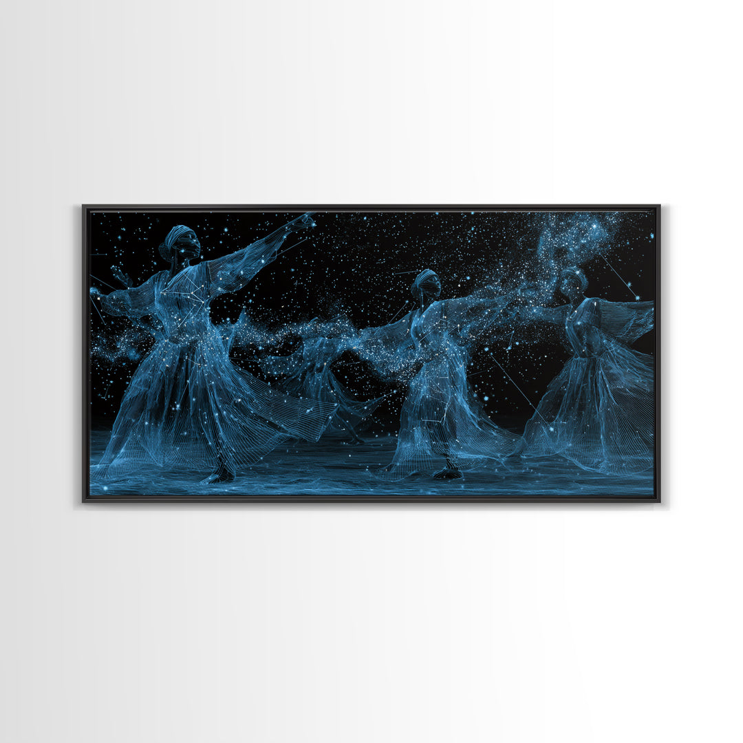Blue Celestial African Women Dancers Wall Art, Afrocentric Canvas Print, Spiritual Black Girl Decor, Feminine Home Art Gift