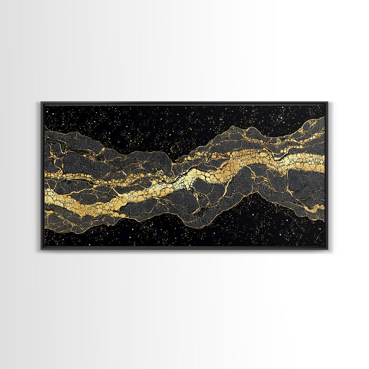 Golden Mountain Vein Abstract Wall Art, Black And Gold African Inspired Canvas Print, Luxury Statement Decor For Home Office