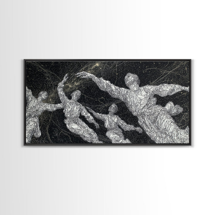 Black And White Dancing Figures Wall Art, African Contemporary Art Print, Expressive Movement Decor For Modern Studio Room