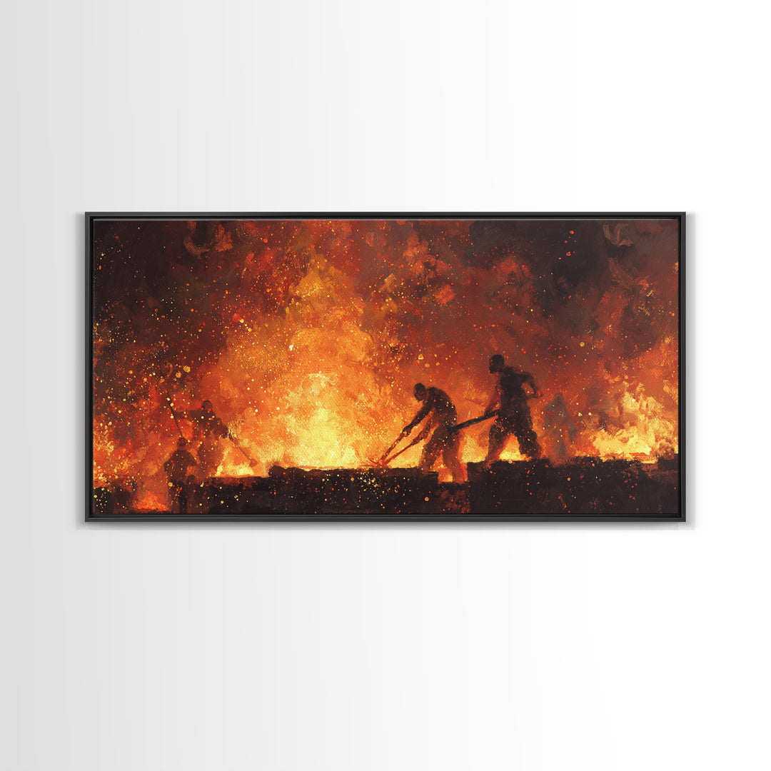Fiery African Blacksmith Silhouette Canvas Print, African Warrior Art, Orange Abstract Painting, Black History Wall Decor Gift