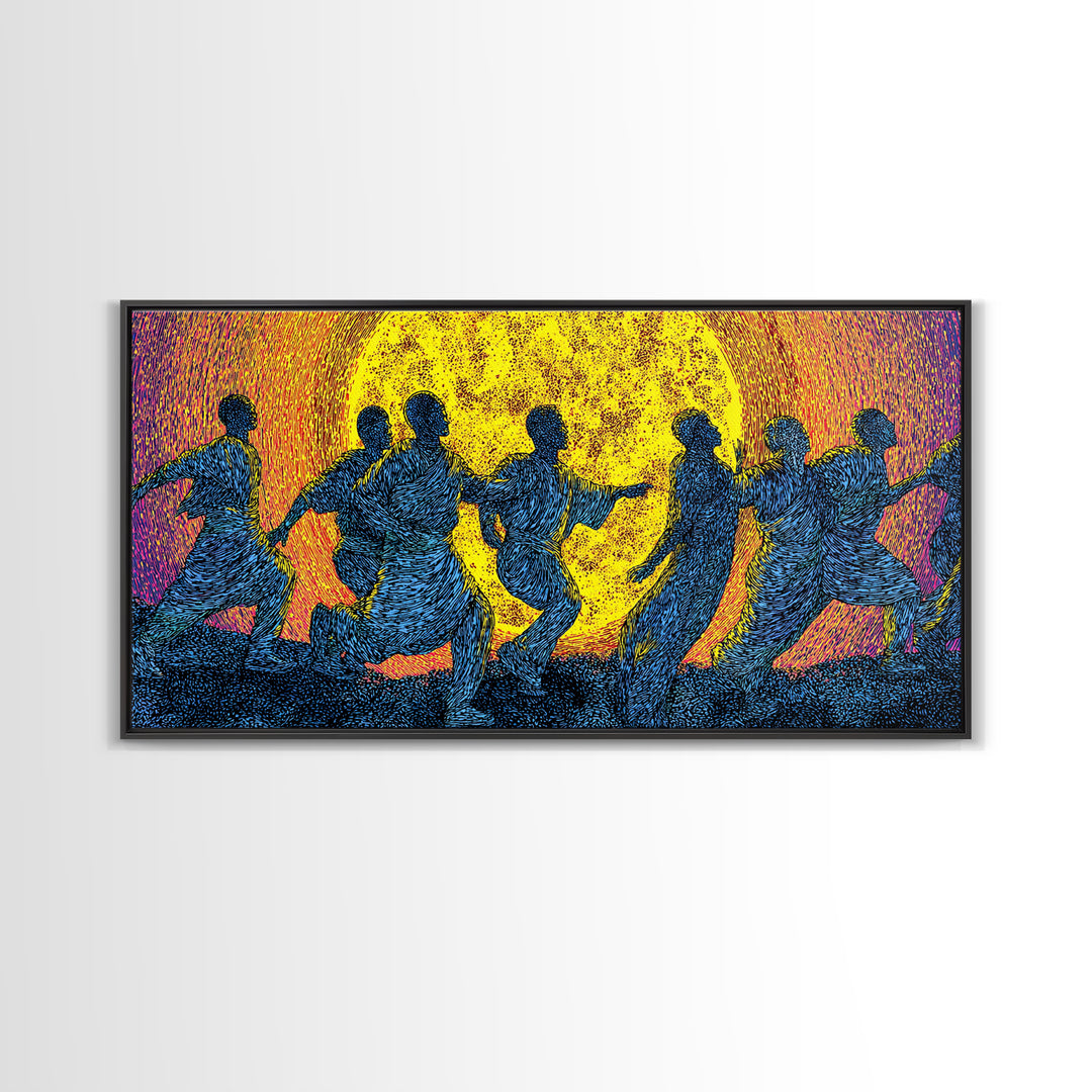 African Dancers In Golden Sun Wall Art, Colorful Afrocentric Decor, Tribal Celebration Print, Black Culture Canvas Art Gift