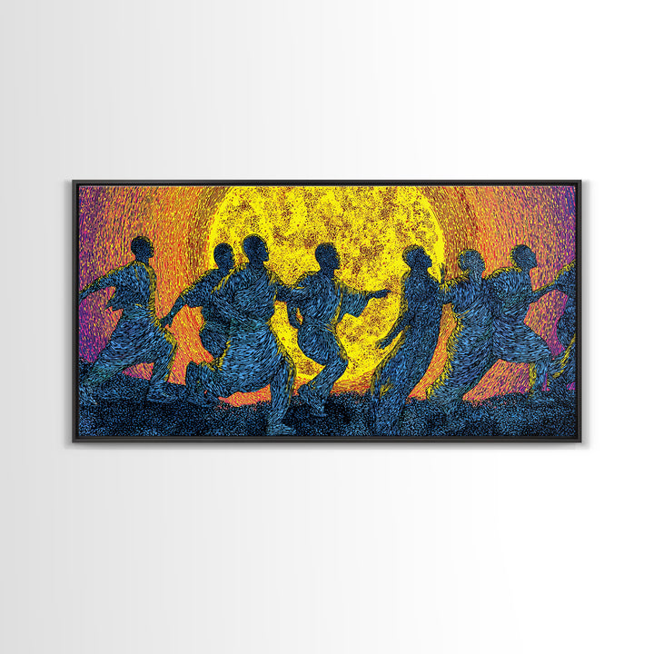African Dancers In Golden Sun Wall Art, Colorful Afrocentric Decor, Tribal Celebration Print, Black Culture Canvas Art Gift