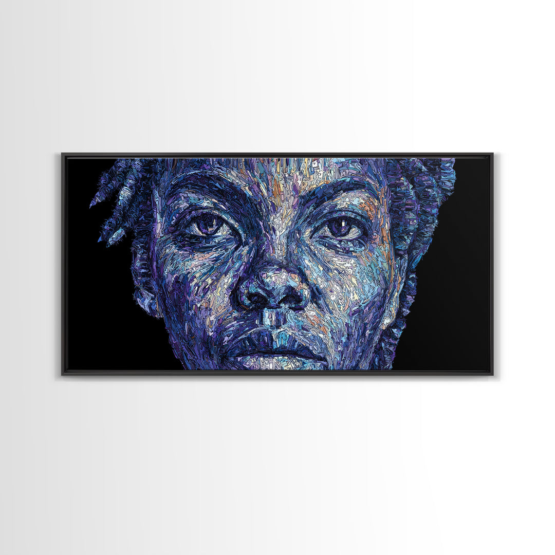 Blue African Woman Portrait Wall Art, Expressive Melanin Painting, Contemporary Black Female Art, Bold Canvas Decor Gift