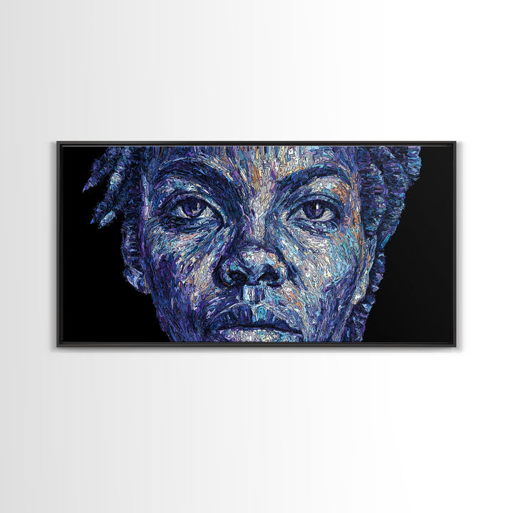 Blue African Woman Portrait Wall Art, Expressive Melanin Painting, Contemporary Black Female Art, Bold Canvas Decor Gift
