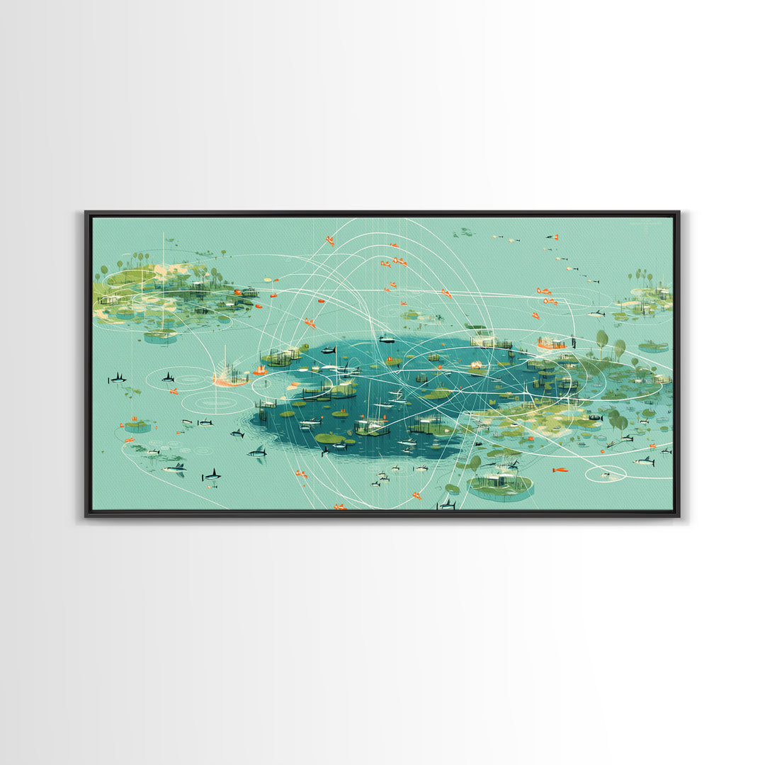 Turquoise Abstract African Wetland Islands Wall Art, Modern Canvas Art, Teal Coastal Map, Digital Art Africa, Unique Decor
