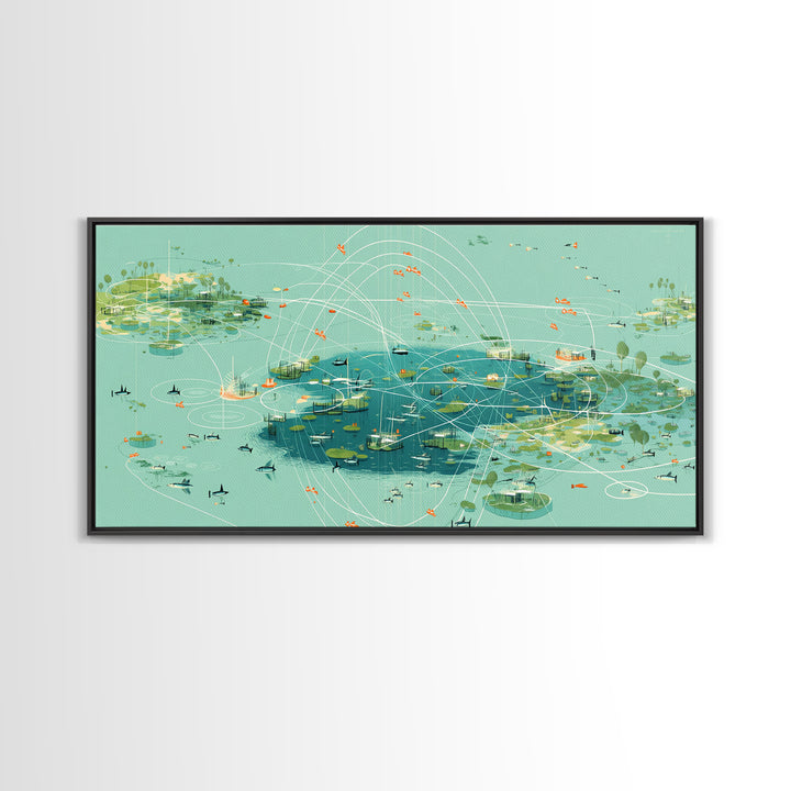 Turquoise Abstract African Wetland Islands Wall Art, Modern Canvas Art, Teal Coastal Map, Digital Art Africa, Unique Decor