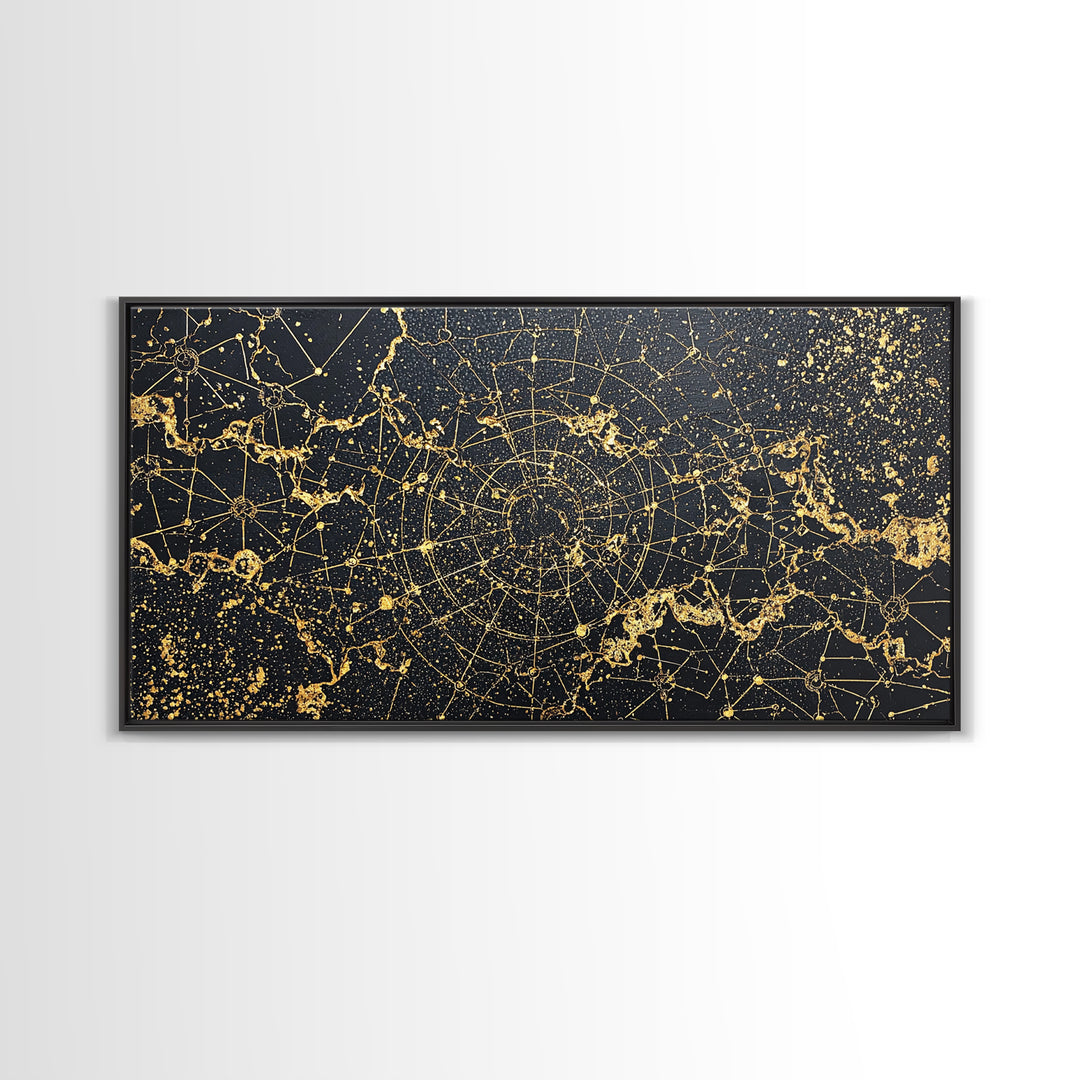 Gold Constellation Spiral Abstract Wall Art, African Abstract, Black And Gold Art, Modern Wall Decor, Luxury Canvas Print