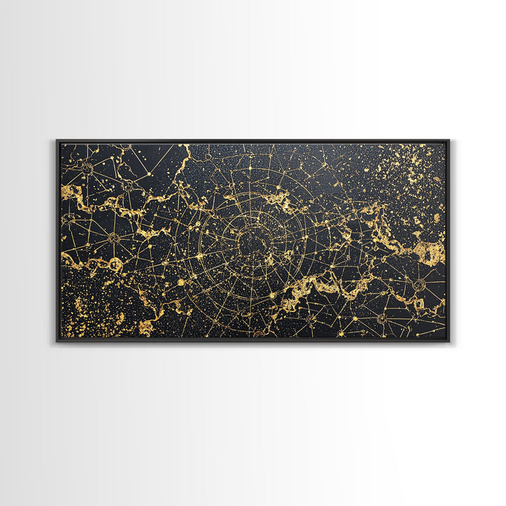 Gold Constellation Spiral Abstract Wall Art, African Abstract, Black And Gold Art, Modern Wall Decor, Luxury Canvas Print