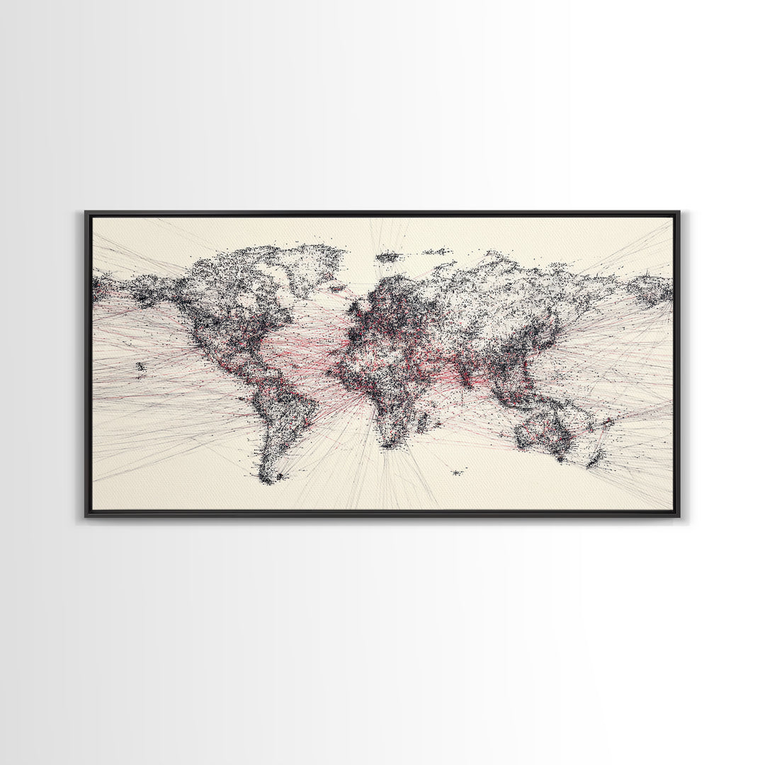 Dotted World Map In Black And Red, African Inspired Wall Art, Abstract Global Network Print, Modern Office Home Decor Gift