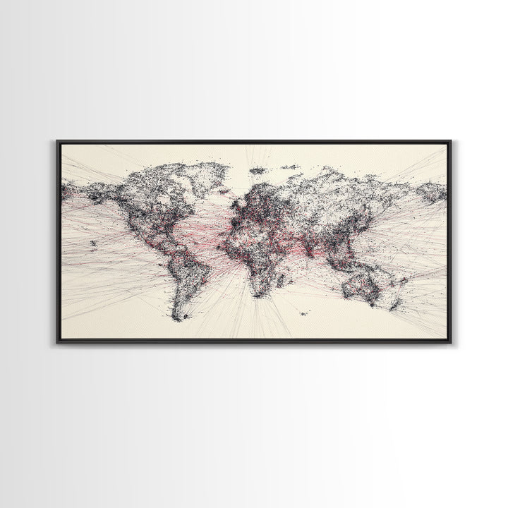 Dotted World Map In Black And Red, African Inspired Wall Art, Abstract Global Network Print, Modern Office Home Decor Gift