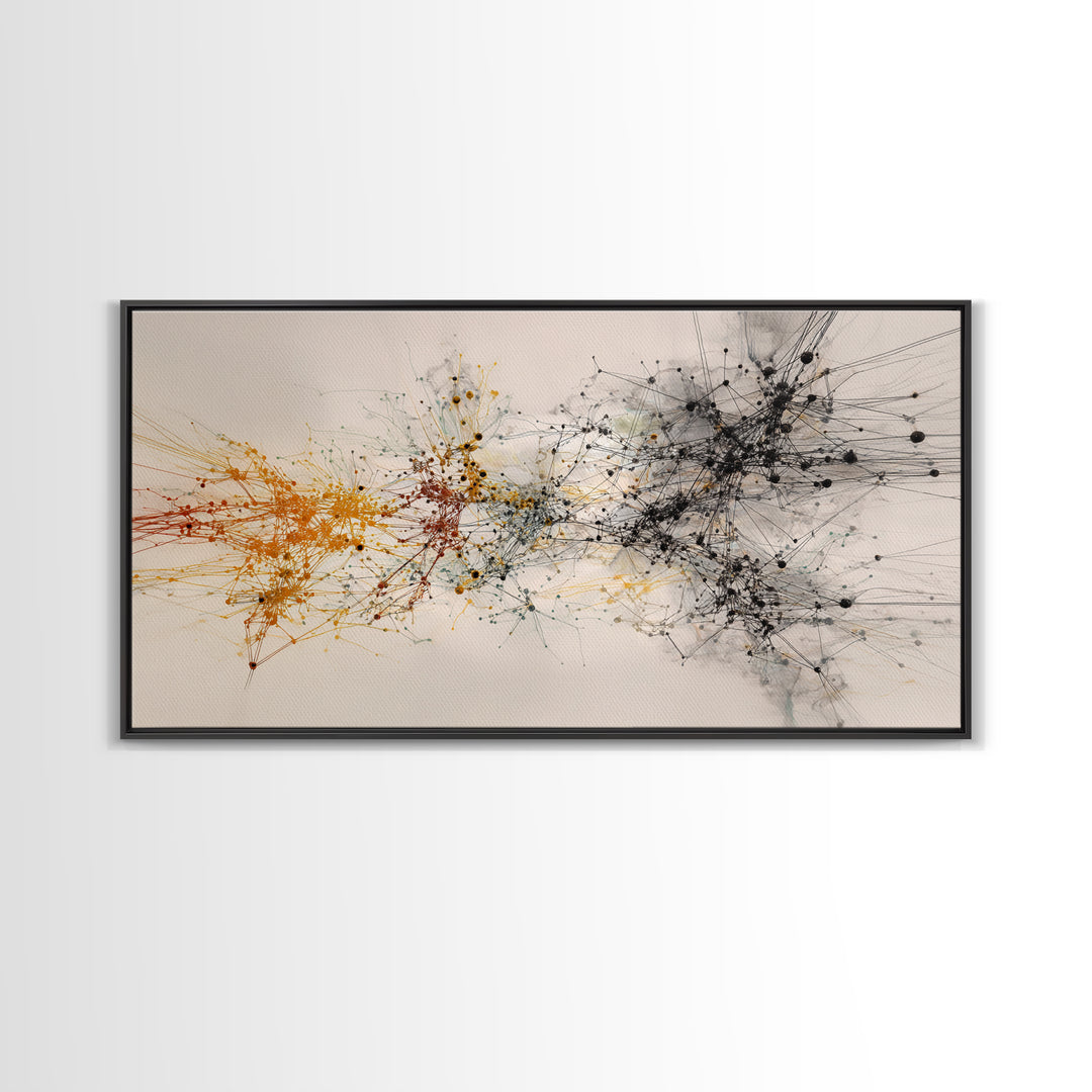 Orange Black Network Splatter Abstract Canvas Print, African Art Abstract, Modern Office Wall Decor, Contemporary Home Decor