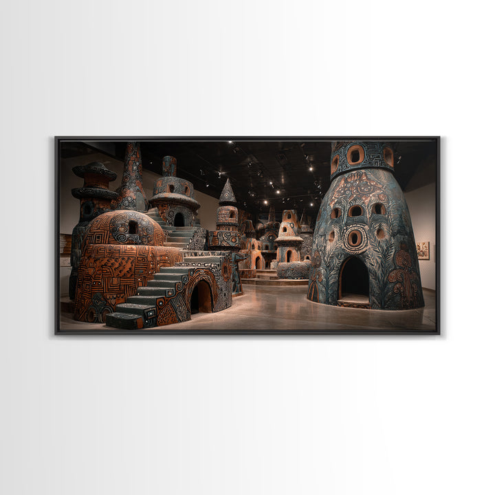 Monumental African Ceramic Sculpture Gallery, Framed Canvas Print, African Art Sculpture, Tribal Decor Statement Piece Gift
