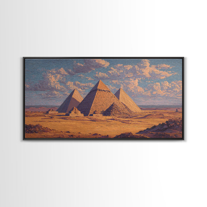 Sunlit Giza Pyramids Desert Wall Art, Egyptian Landscape Canvas Print, Ancient African Art, Warm Earth Tone Decor For Living Room