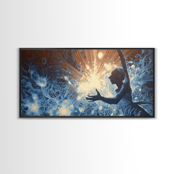 Mystical Blue African Woman Wall Art, Spiritual Abstract Canvas Print, Afrocentric Female Power Art, Dreamy Home Decor Gift