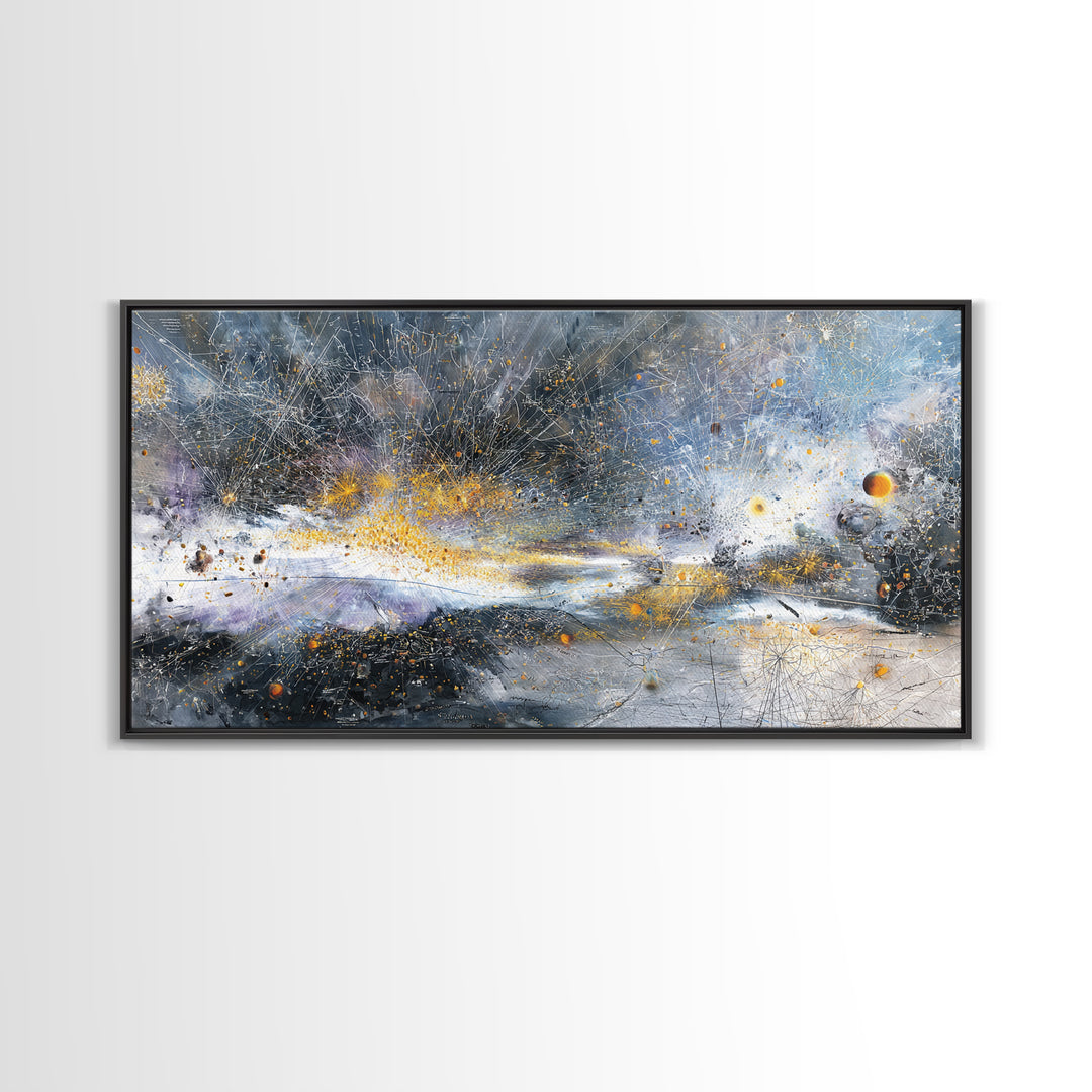 Abstract Cosmic Galaxy Wall Art, Blue Gold Modern Canvas Print, Contemporary Abstract Art, Luxury Office Decor Housewarming Gift