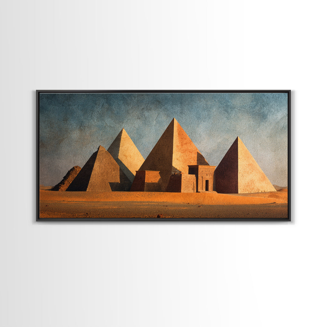 Earthy Egyptian Pyramids Desert Wall Art, Ancient African Canvas Print, Minimalist Landscape Art, Cultural Home Decor Gift