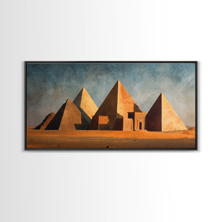 Earthy Egyptian Pyramids Desert Wall Art, Ancient African Canvas Print, Minimalist Landscape Art, Cultural Home Decor Gift