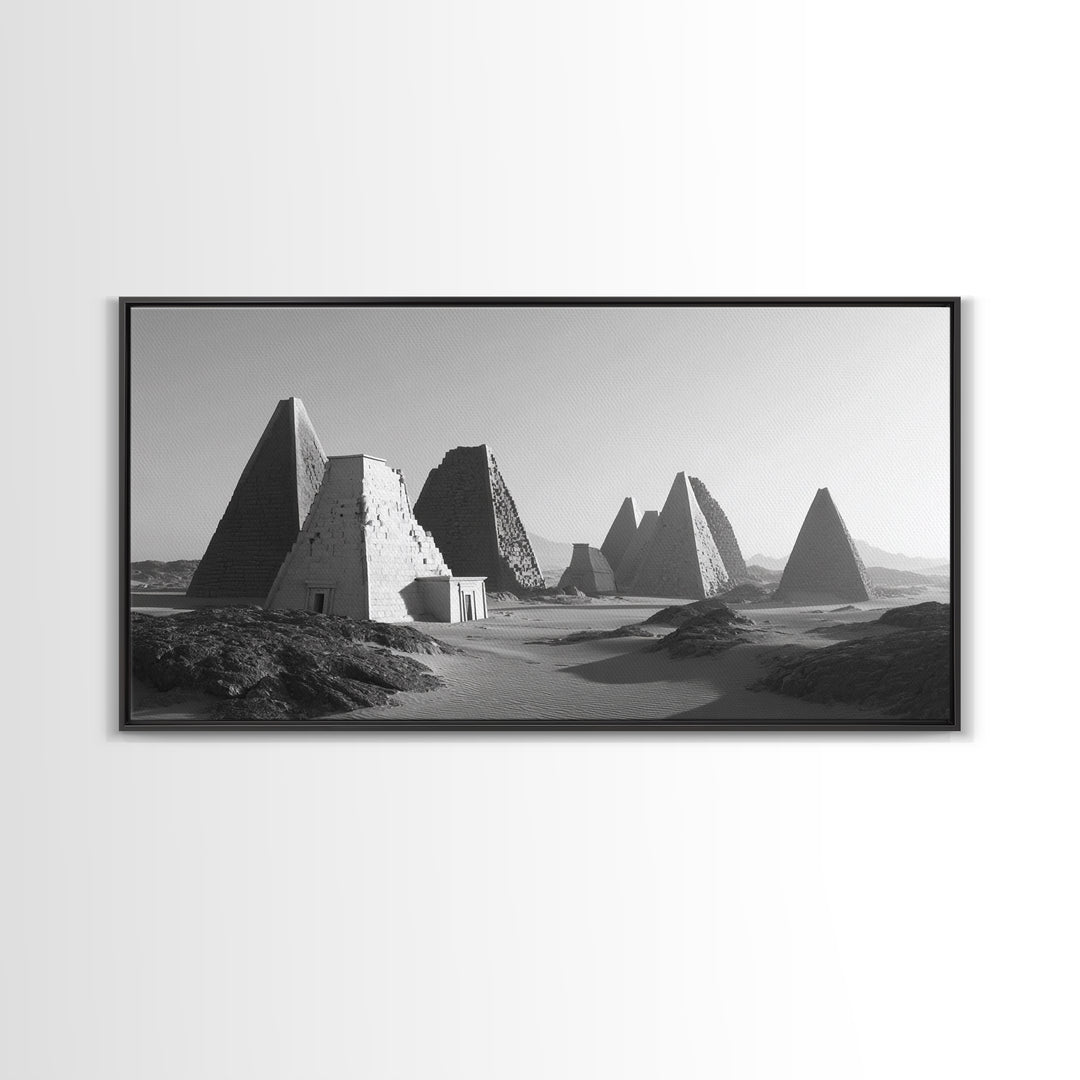 Black And White Nubian Pyramids Desert Canvas Print, African Egyptian Art, Ancient African Art, Minimalist Wall Art Decor