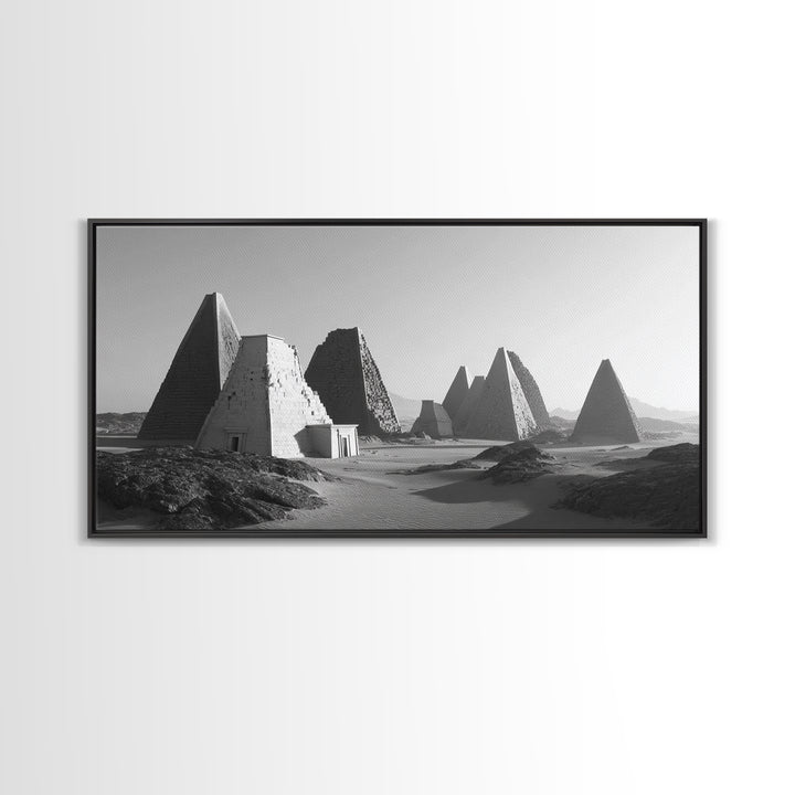 Black And White Nubian Pyramids Desert Canvas Print, African Egyptian Art, Ancient African Art, Minimalist Wall Art Decor