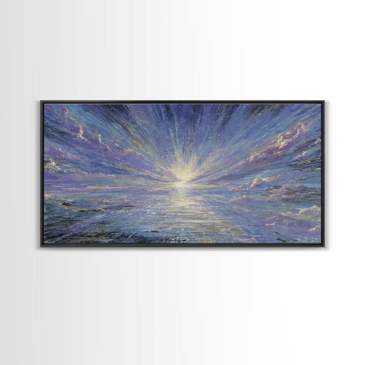 Radiant Sunrise Over Shimmering Ocean Wall Art, Blue Wall Art, Nature Scene Art, Modern Canvas Art, Living Room Decor Gift