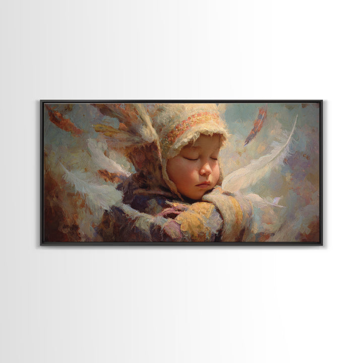 Sleeping Angel Child Canvas Print, Dreamy Spiritual Wall Decor, Soft Nursery Portrait, Peaceful Gift For Her, Unique Home Decor