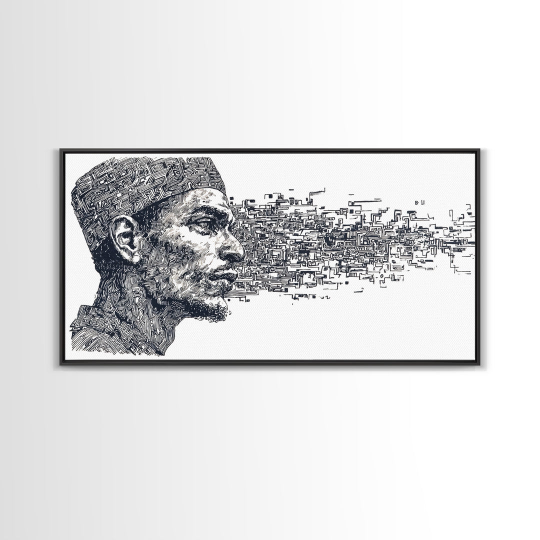 African Man Digital Profile Canvas Print, Abstract Black Portrait Wall Art, Modern Afrocentric Decor, Unique Office Artwork