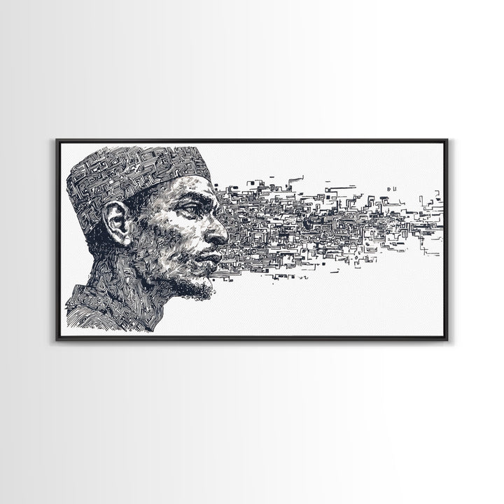 African Man Digital Profile Canvas Print, Abstract Black Portrait Wall Art, Modern Afrocentric Decor, Unique Office Artwork