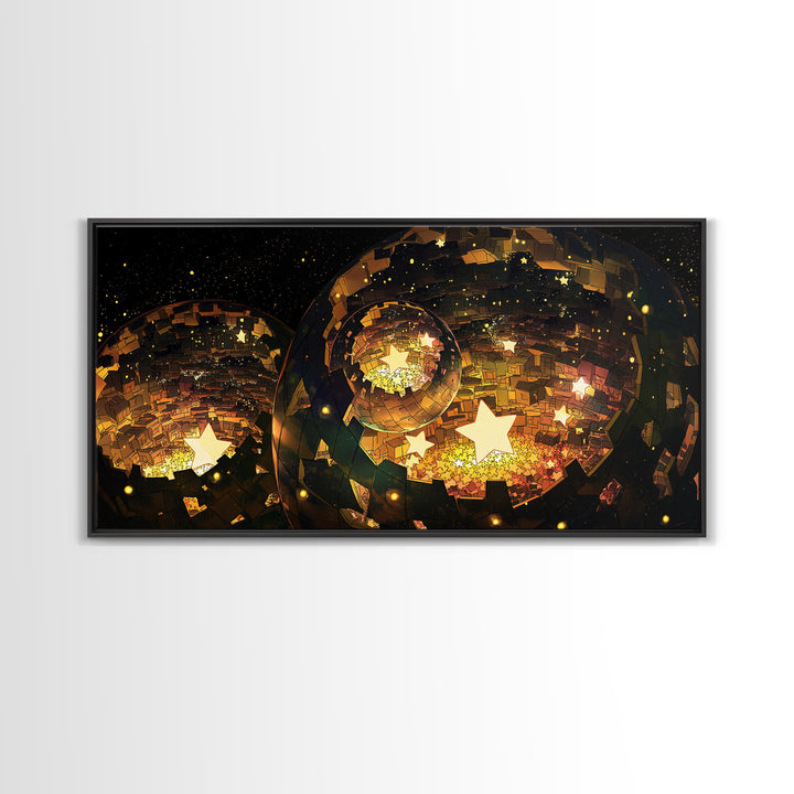 Golden Star Lantern Domes At Night Wall Art, Afrofuturism Decor, Modern African Inspired Canvas, Boho Home Decor Gift For Her