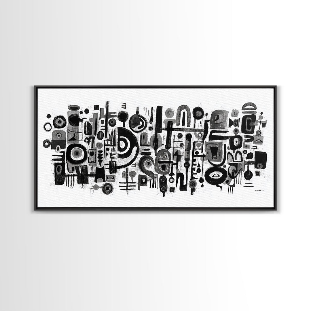 Black And White Tribal Shapes Canvas Print, Abstract African Art, Geometric Wall Decor, Modern Afrocentric Artwork For Home