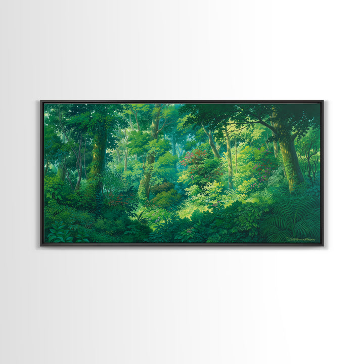 Sunlit Tropical Rainforest Wall Art, Lush Green Jungle African Safari Print, Nature Scene Canvas, Calm Bedroom Decor Gift