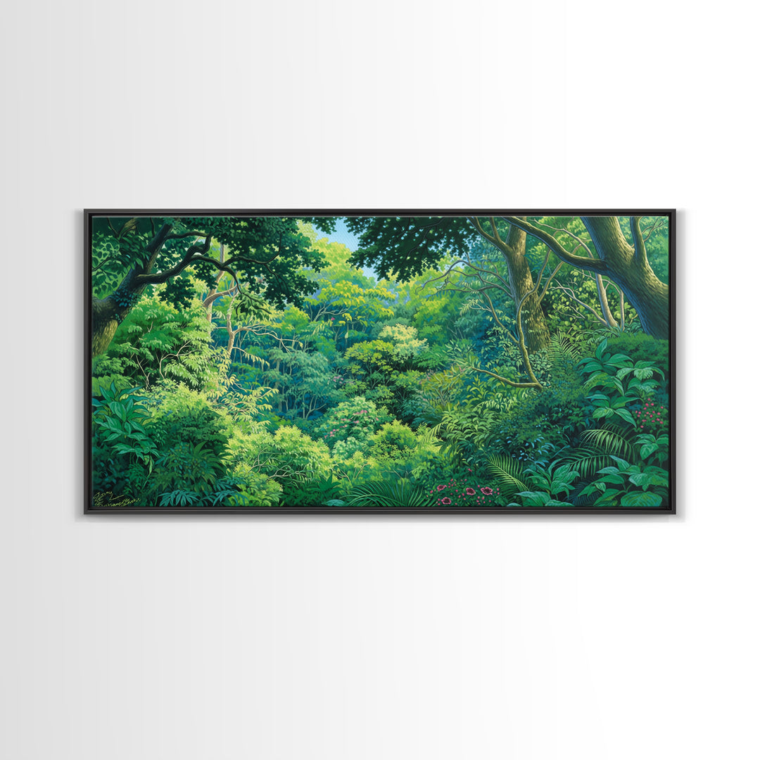 Vibrant Green Jungle Canopy Wall Art, African Landscape Canvas Print, Tropical Botanical Decor, Bright Living Room Gift Idea