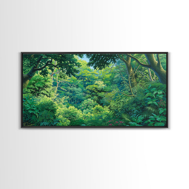 Vibrant Green Jungle Canopy Wall Art, African Landscape Canvas Print, Tropical Botanical Decor, Bright Living Room Gift Idea