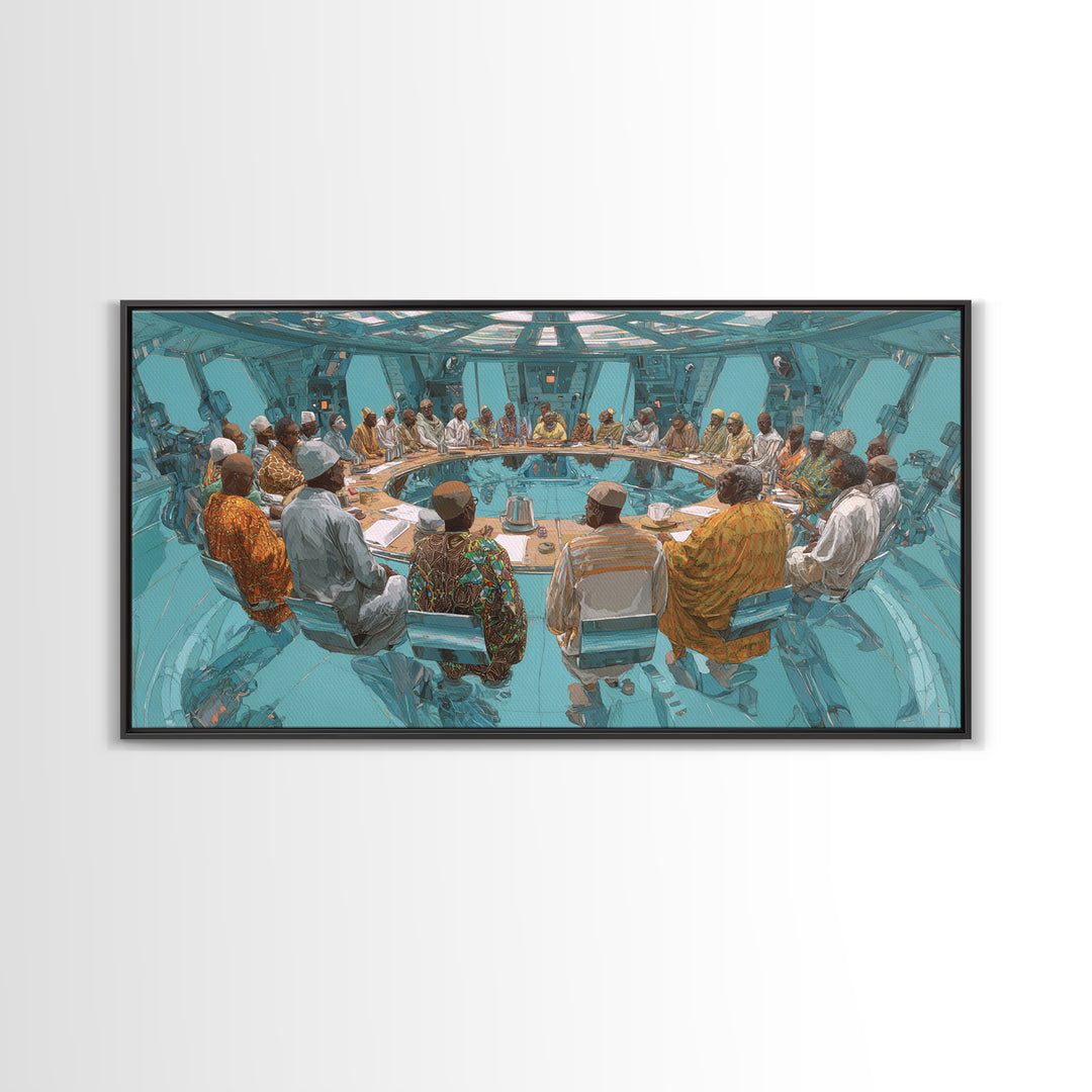 Futuristic Roundtable Leaders Canvas Print, African Wall Art, Modern African Art, Afrocentric Wall Art, Office Decor Gift