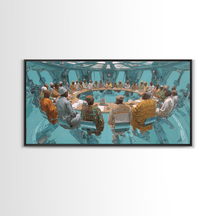 Futuristic Roundtable Leaders Canvas Print, African Wall Art, Modern African Art, Afrocentric Wall Art, Office Decor Gift