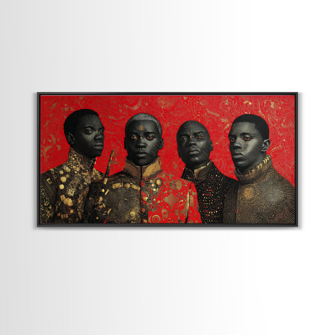 Four Regal African Warrior Portraits Canvas Print, Black Art, African Warrior Art, Tribal Art Decor, Bold Wall Decor Gift