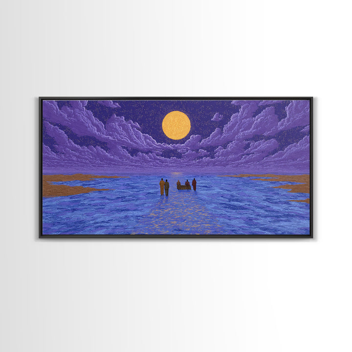 Purple Moonlit Ocean Journey Wall Art, African Inspired Art, Dreamy Wall Art, Spiritual Wall Decor, Mystical Wall Art Gift