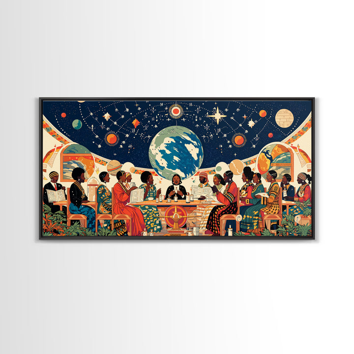 Afrocentric Women Planning Under Stars Wall Art, African Women Art, Black Girl Magic, Ankara Wall Art, Feminine Home Decor